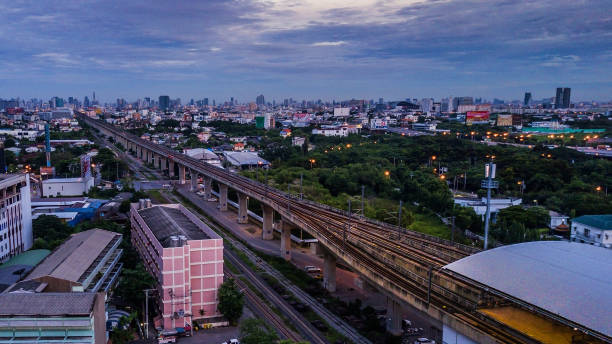 istock train subway station in Thailand, Twilight time sky 821685536