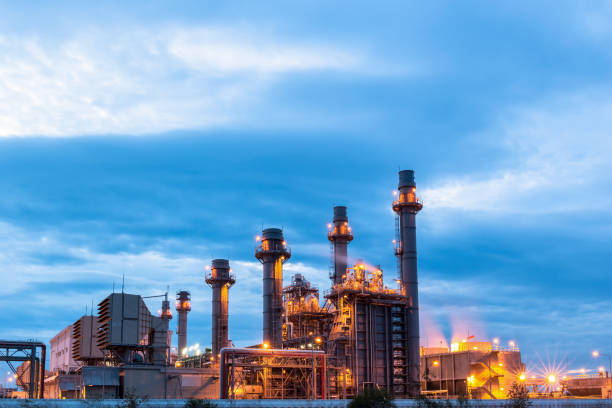 istock Gas turbine electrical power plant with twilight 821691578
