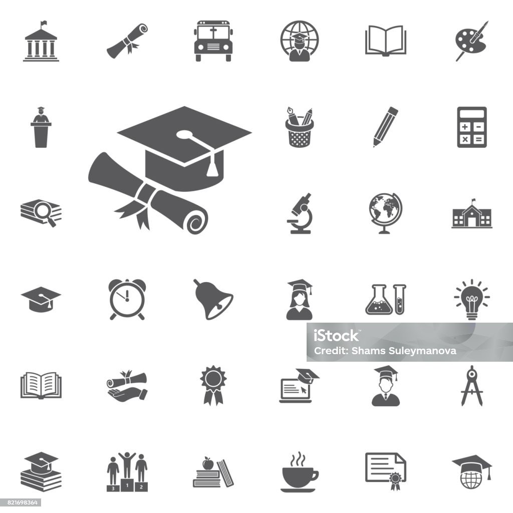 graduation cap and diploma web icon. graduation cap and diploma web icon on the white backgroundCompass icon on the white background. Education Vector Icon Set Achievement stock vector