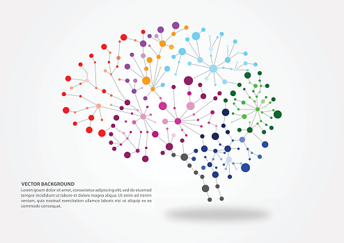 Colorful brain mapping concept with dots, circles and lines