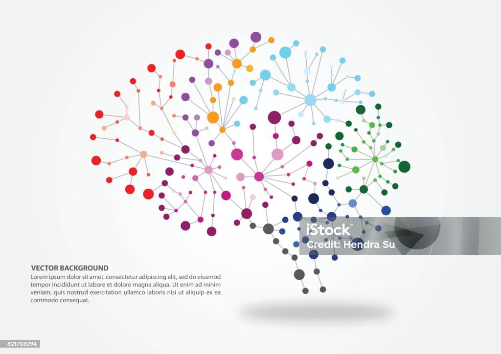 Brain mapping concept Colorful brain mapping concept with dots, circles and lines Connection stock vector