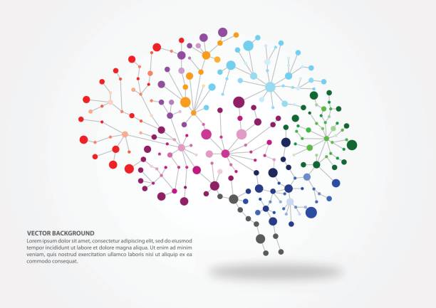Brain mapping concept Colorful brain mapping concept with dots, circles and lines biological cell illustrations stock illustrations