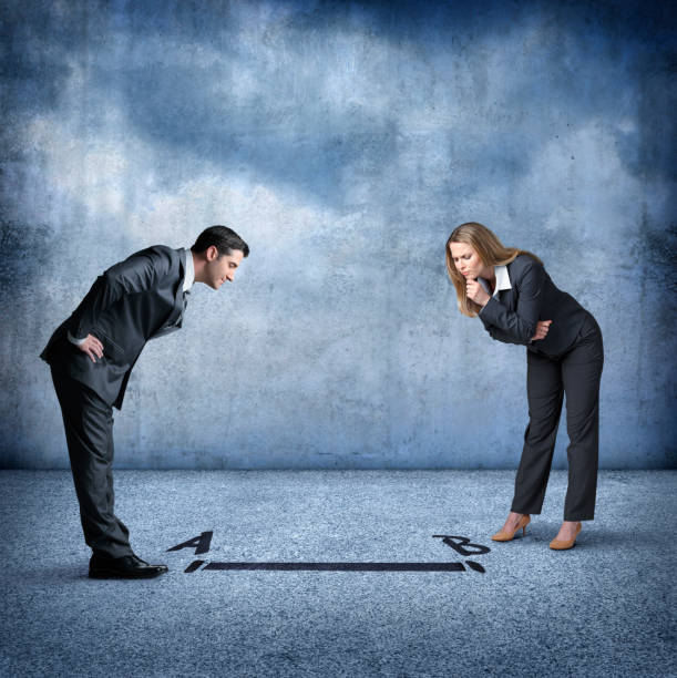 istock Businessman And Businesswoman Looking For Quickest Solution To Problem 821705656