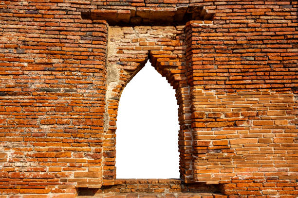 istock Window frame on a beick wall in an ancient temple in ayutthaya, Thailand 821709110