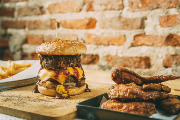 istock Homemade double cheese and beef burgers 821711732