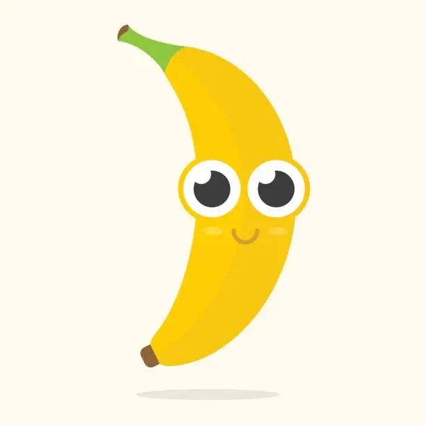 Vector illustration of Cute banana with big eyes and a smile on it's face