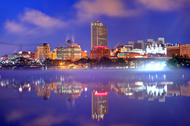 istock Albany skyline reflection on the Hudson River 821712386