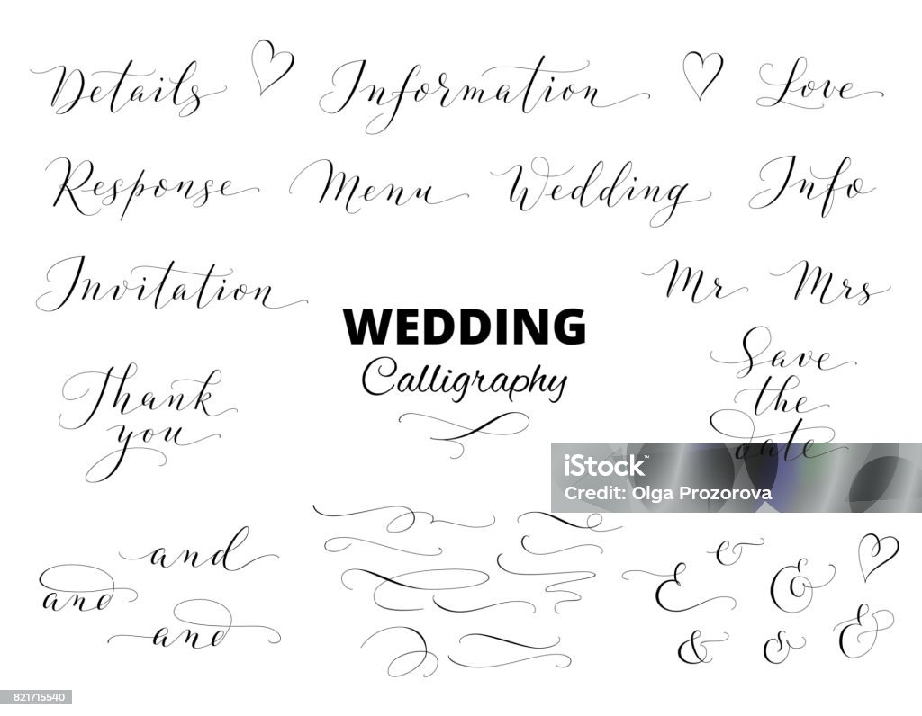 Mariage écrit calligraphie mis isolé sur blanc à la main. Idéal pour les invitations de mariage, des cartes, des bannières, des superpositions de photo. - clipart vectoriel de Mariage libre de droits