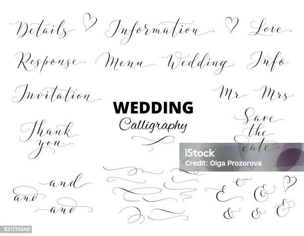 Wedding Hand Written Calligraphy Set Isolated On White Great For Wedding Invitations Cards Banners Photo Overlays Stock Illustration - Download Image Now