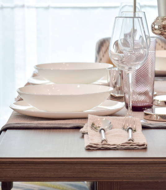 istock Elegance dining set on wooden table 821716444