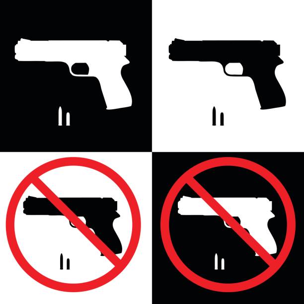 No Firearms Allowed Sign A vector illustration of a gun and bullets and a No Firearms Allowed Sign. gun free zone sign stock illustrations