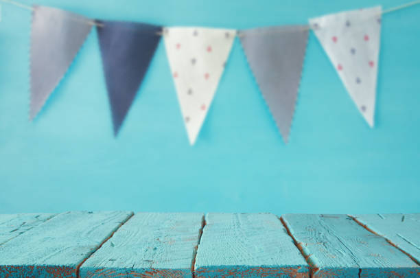 istock Empty old table in front of Carnival and Birthday party background. Useful for product display montage 821723890