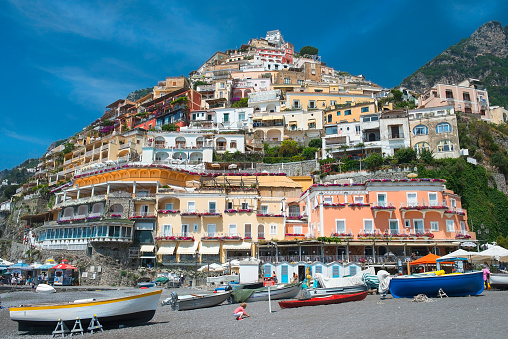 Positano, Italy - may 24, 2017: scenic view of Positano, cliffside village at the Amalfi Coast, Campania region in southern Italy