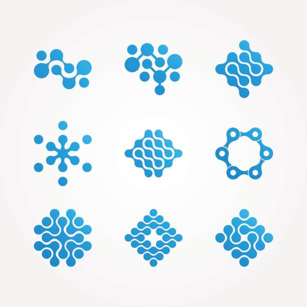 set of stylized neuron molecular health icon, template of stylized neuron molecular health icon, digital health logo stock illustrations