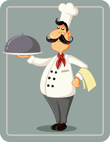 Cartoon Chef Holding A Silver Platter Vector Illustration Stock