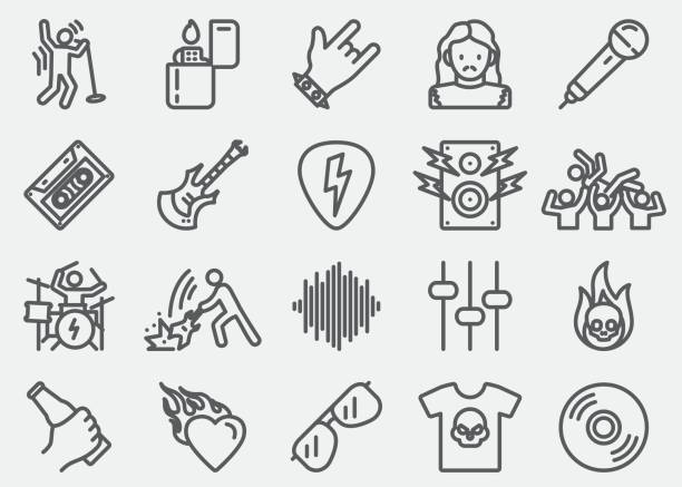 illustrations, cliparts, dessins animés et icônes de rock and roll line icônes - flame sign simplicity symbol