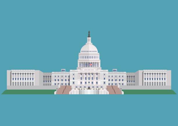 ilustrações, clipart, desenhos animados e ícones de capitólio, edifício estados unidos da américa - federal building government washington dc flag