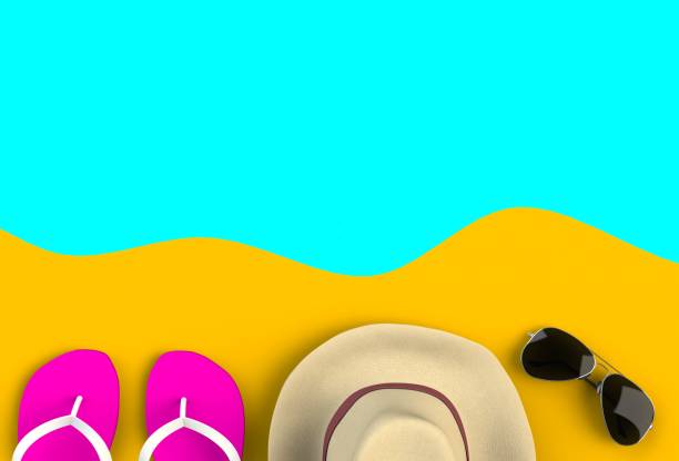 istock Beach accessories on floor, Summer vacation concept, 3D rendering 821752496