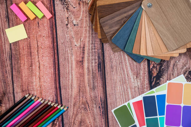 istock color models with wooden models, pencils on the table 821759744