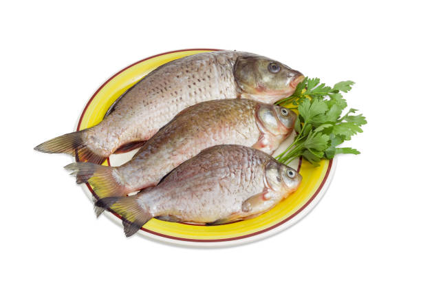 istock Carp and crucians prepared for cooking on dish 821760130