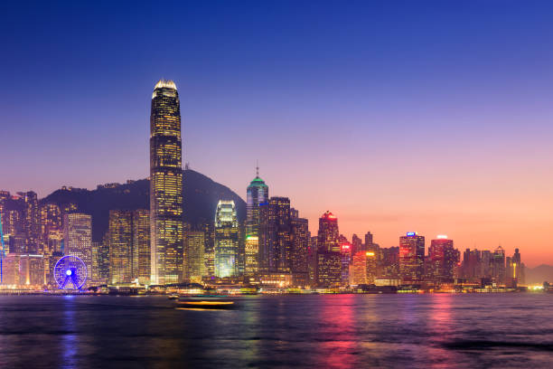 istock Hong Kong cityscape at twilight, Victoria harbour view 821764128