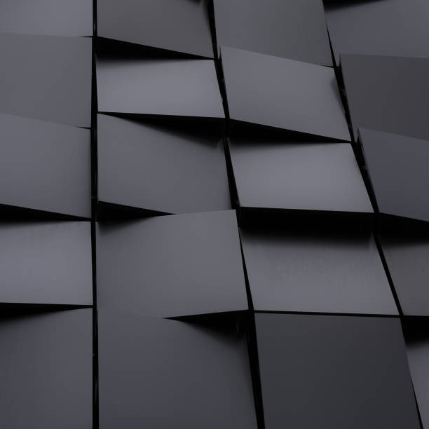 istock Surface of modern building. Abstract 3d black squares opened up in different way.  Blank for background design. 821764314