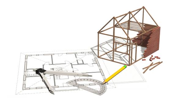 istock House project - house under construction on blueprint - project for construction industry 821764614
