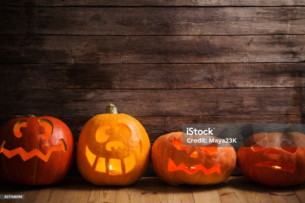 pumpkins on wooden background with copy space Pumpkin Stock Photo