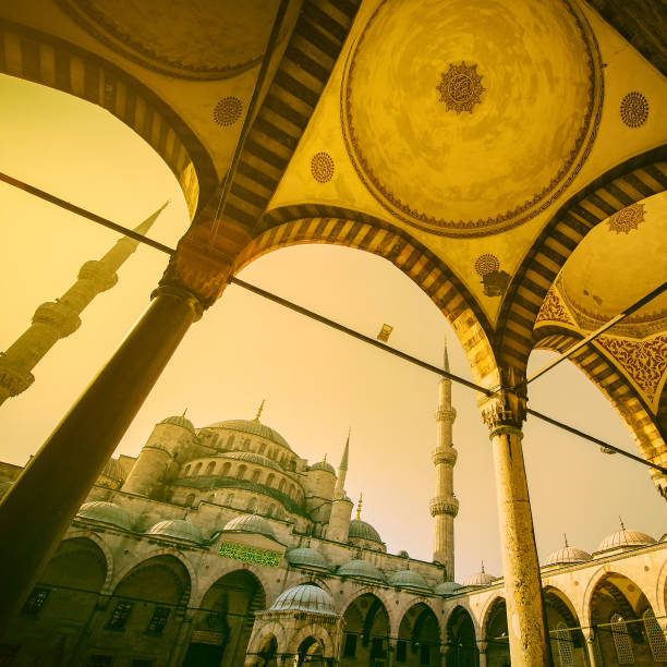 Vintage style of Sultan Ahmed Mosque (Blue Mosque) , Istanbul, Turkey stock photo