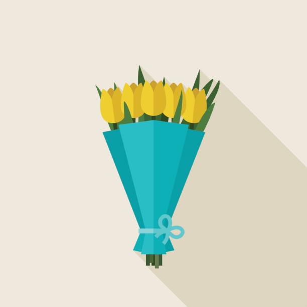 Bouquet of tulips Bouquet of tulips in flat style. Vector banner with yellow tulips flowers. bundle stock illustrations