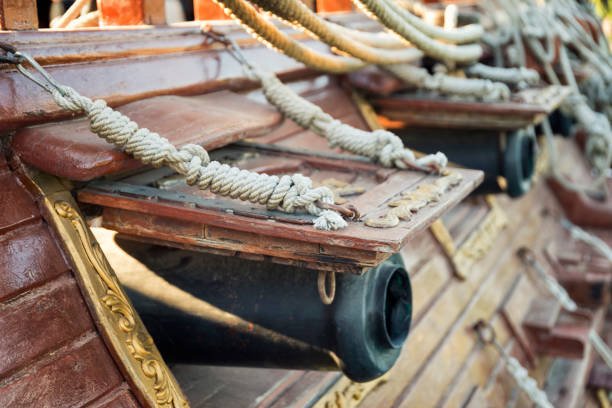 Canons On The Side Of A Galleon Artillery Canons On The Side Of A Galleon armada stock pictures, royalty-free photos & images