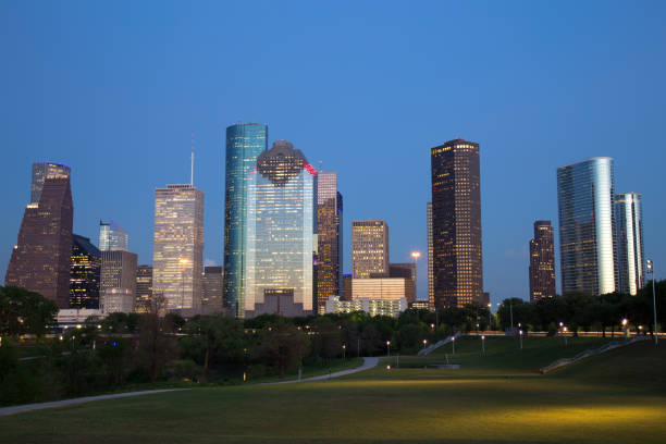istock Houston Downtown Skyline Illuminated at Blue Hour 821778812
