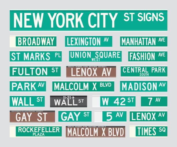 illustrations, cliparts, dessins animés et icônes de plaques de rue de new york - avenue sign