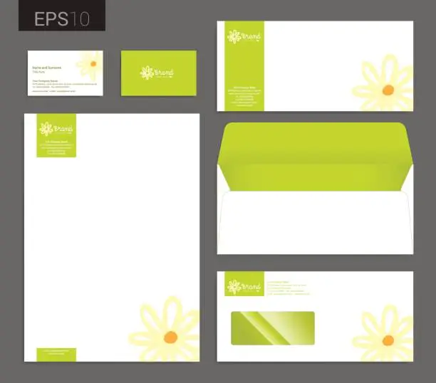 Vector illustration of Modern stationery vector format, letterhead, business card, envelope floral theme