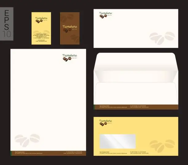Vector illustration of Modern stationery in vector format, letterhead, business card, coffee theme