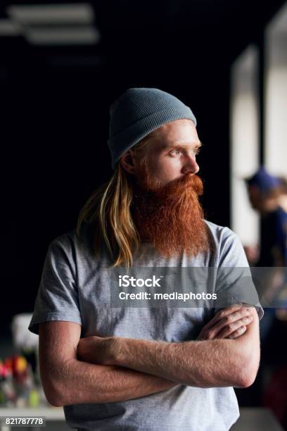 Ambitious Art Director In Hat Stock Photo - Download Image Now - Adult, Adults Only, Arms Crossed