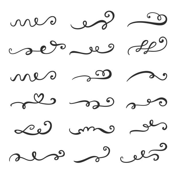 ilustrações de stock, clip art, desenhos animados e ícones de vector flourishes, swirls, curls and scrolls set - frame growth calligraphy ornate