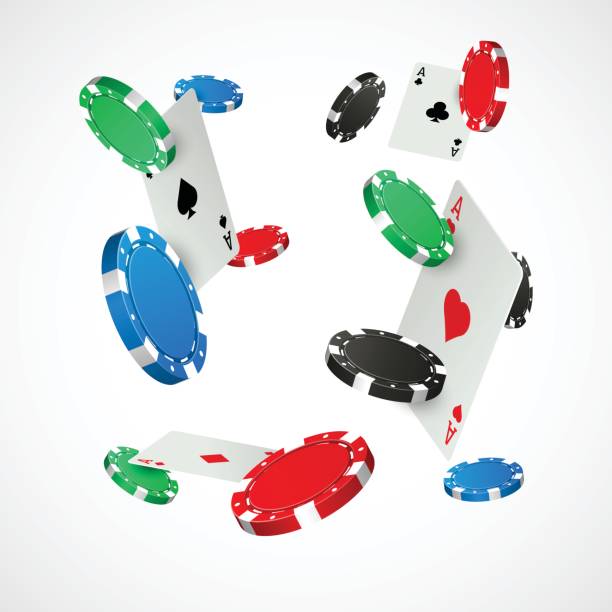 istock Casino banner template with falling realistic poker cards and plastic chips 821788196