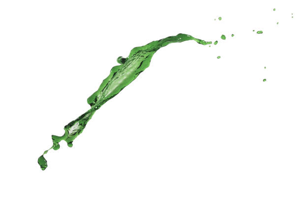 istock beautiful flying green splash and drops isolated over white background 821788772