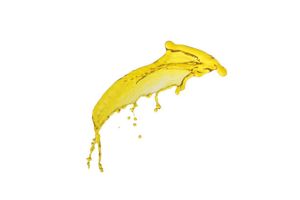 istock flying beautiful oil splah isolated over white background and drops 821788896