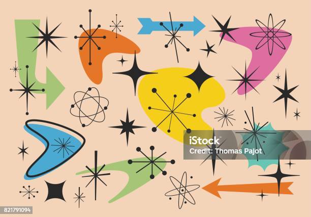 Shapes Of The Fifties Stock Illustration - Download Image Now - Star Shape, Atom, 1950