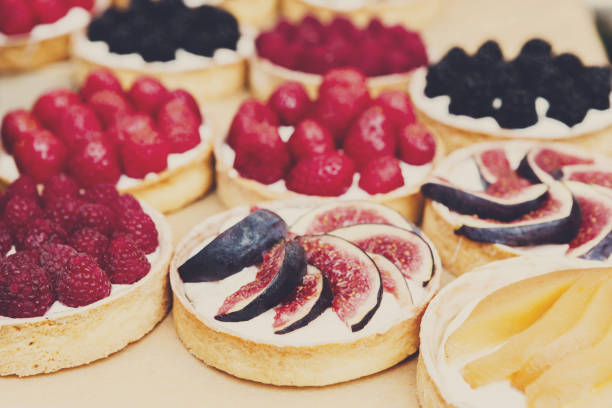 Closeup of fig tart dessert tray assorted