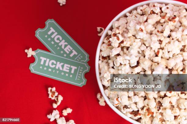 Top View Of Popcorn And Movie Tickets Stock Photo - Download Image Now - Movie Ticket, Popcorn, Ticket