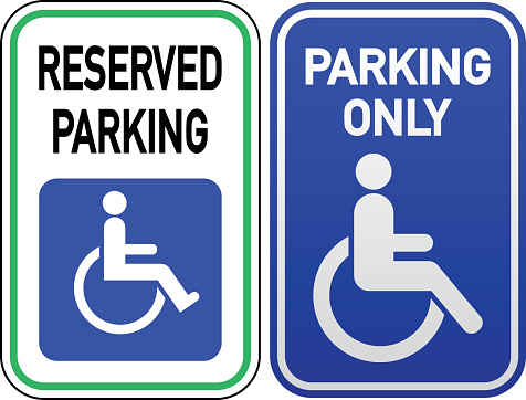 Vector wheelchair symbol on parking placard.