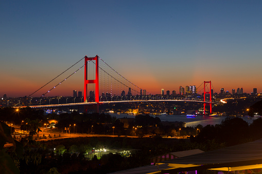 Martyrs Bridge ( 15 Temmuz Sehitler Koprusu ) Bosphorus Bridge at night Istanbul, Turkey