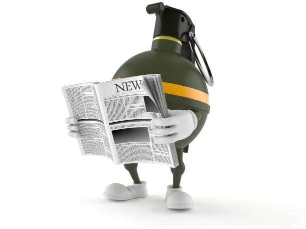 hand grenade klarschriftlesen zeitung - article cartoon military newspaper stock-fotos und bilder