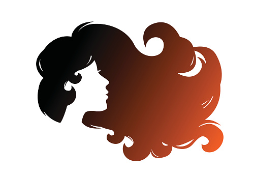 Girl with beautiful hair. Isolated on white. Icon, silhouette