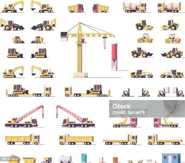 Vector Low Poly Construction Machinery Stock Illustration - Download Image Now - Construction Site, Mining - Natural Resources, Construction Machinery