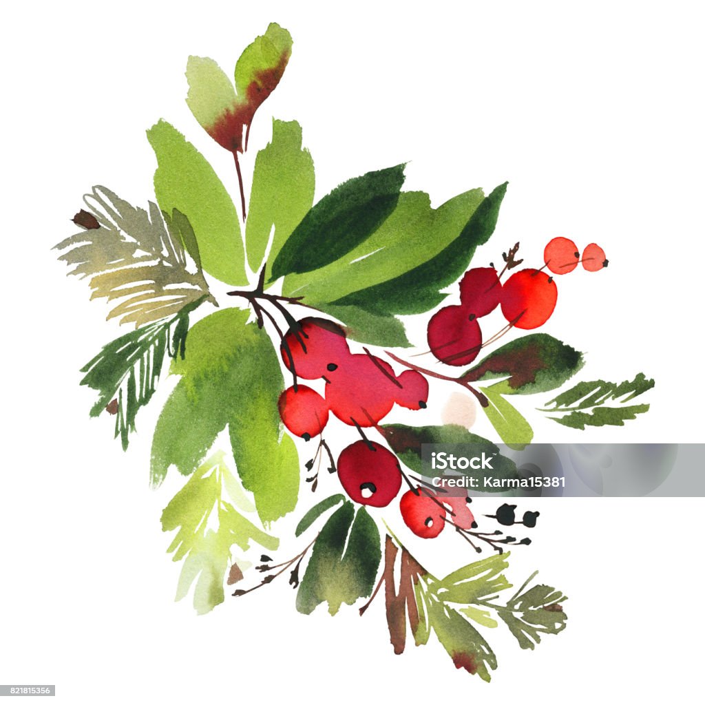 Christmas watercolor card with spruce and berries Christmas watercolor card with spruce and berries. Christmas stock illustration