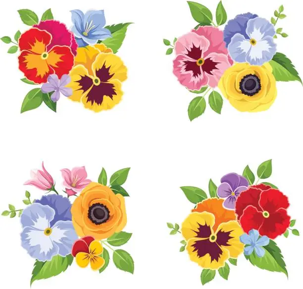 Vector illustration of Set of colorful flowers. Vector illustration.